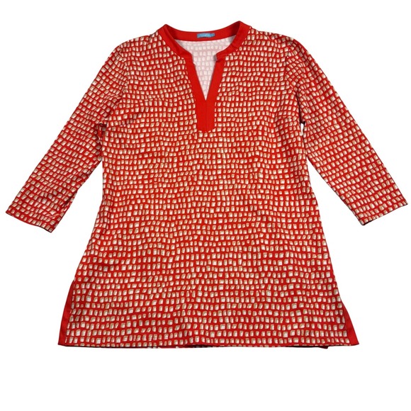 J. McLaughlin Tops - J McLaughlin Boca Tunic Top Womens Large Orange Geometric Catalina Cloth